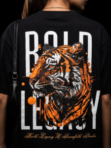 "Bold Legacy tiger graphic close up detail orange print Sevenfold tshirt"