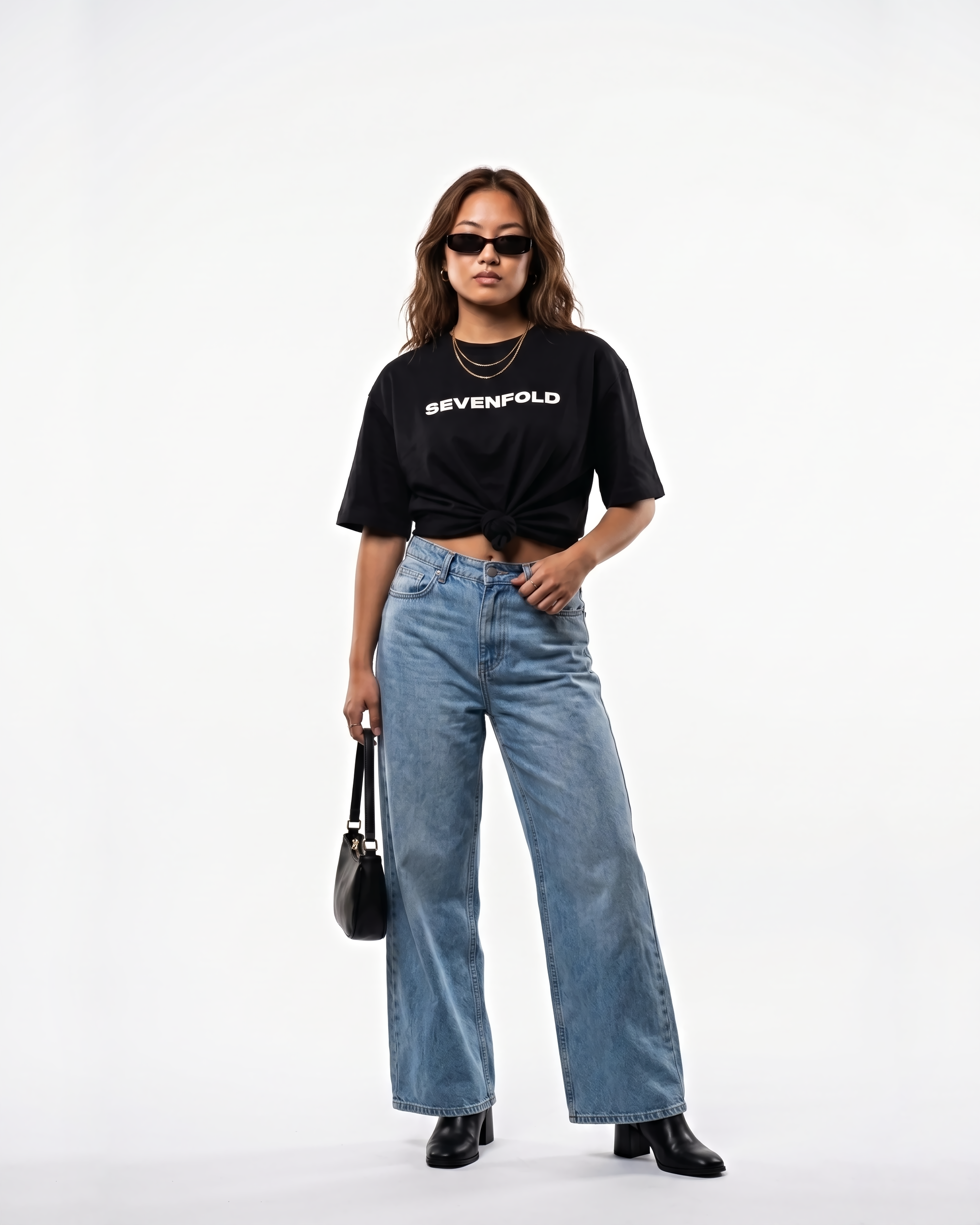 Black oversized t-shirt front view for women by Sevenfold