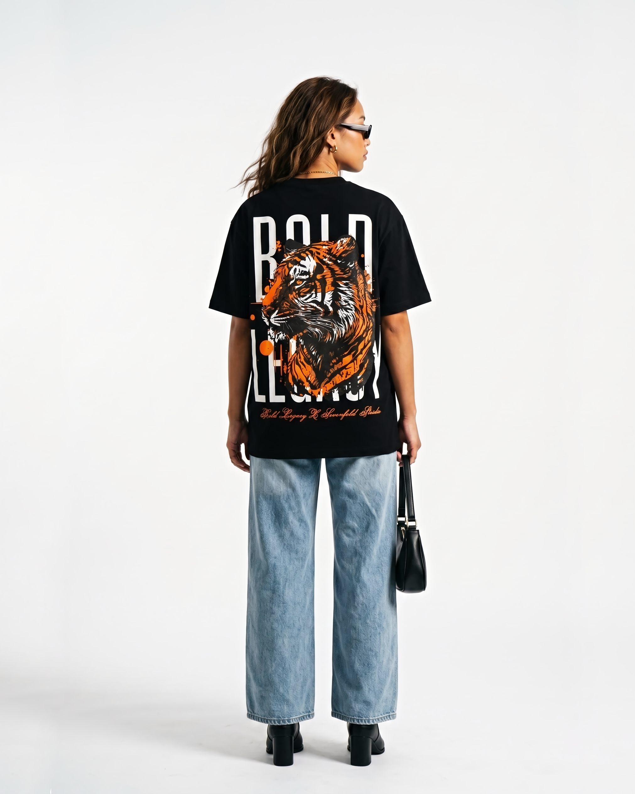 Black oversized t-shirt front view for women by Sevenfold