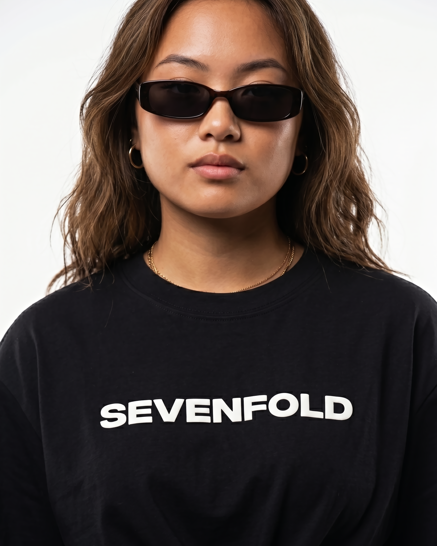 Black oversized t-shirt front view for women by Sevenfold