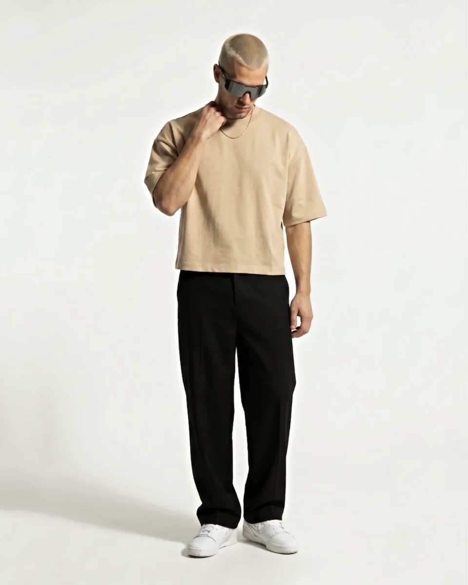 Quiet Crop Tee Beige | Cropped Boxy Fit T-Shirt