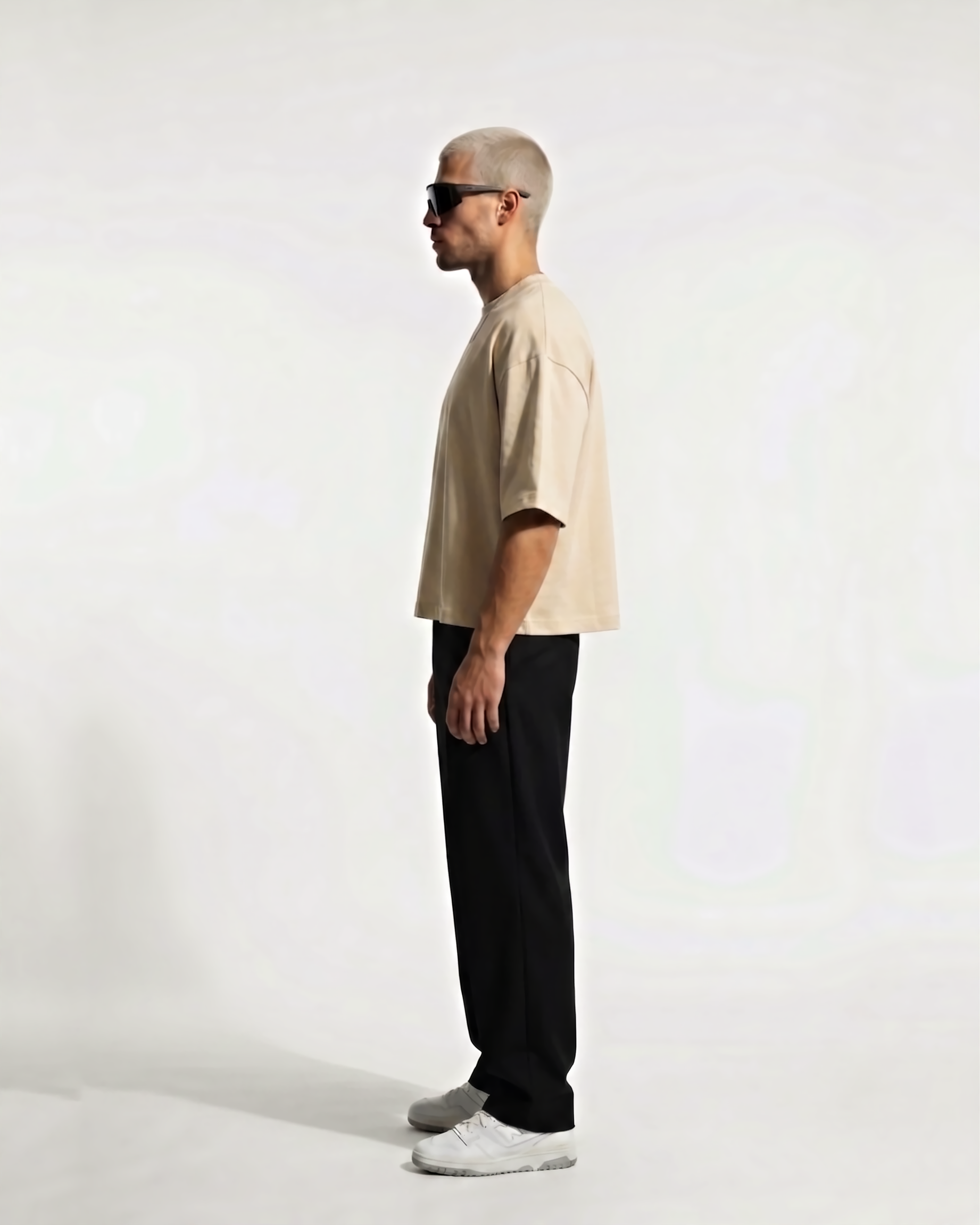 Sevenfold Quiet Crop Tee in Beige - Side Profile View | Drop 003
