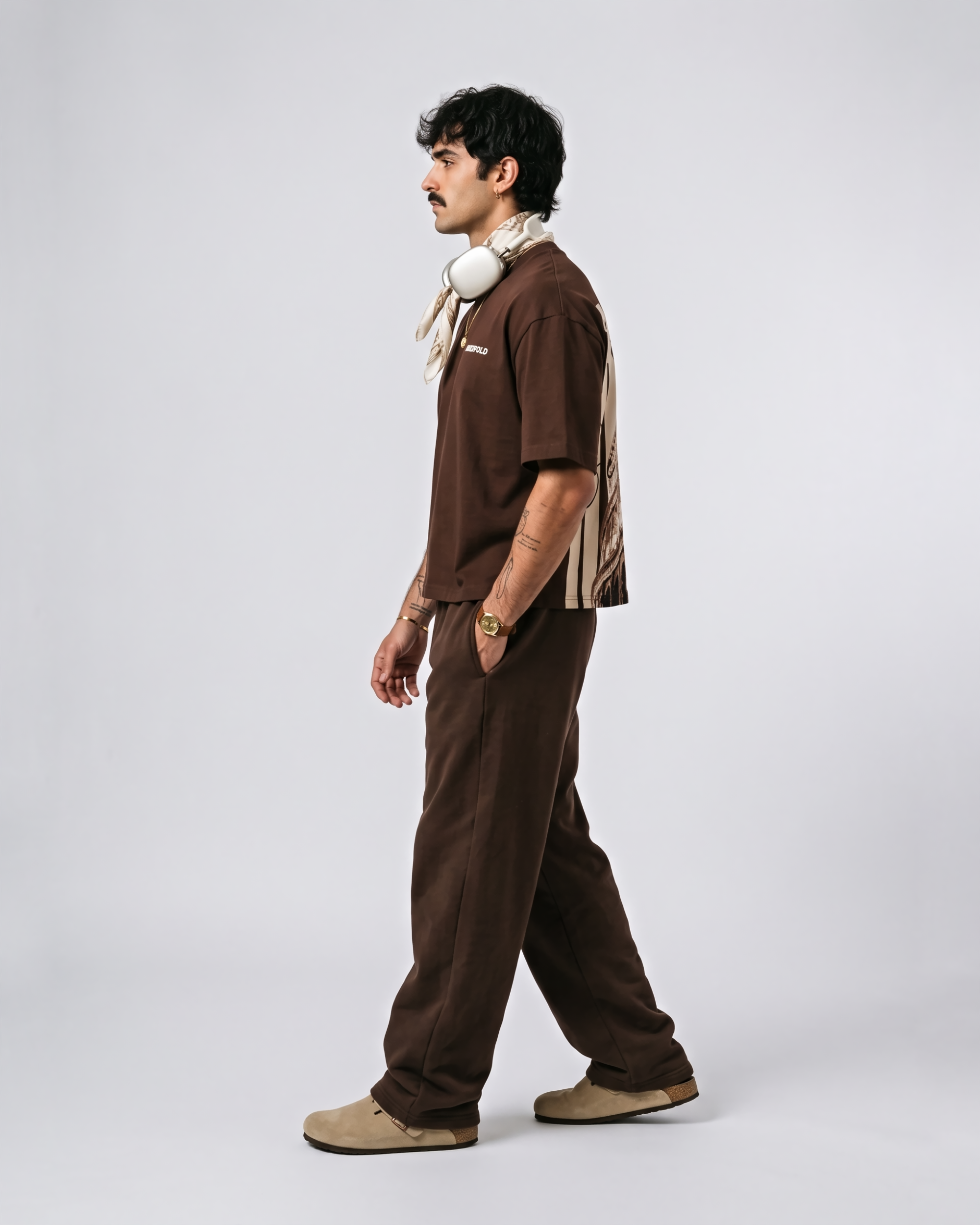 SEVENFOLD Rome Graphic Oversized T-Shirt Brown Side View