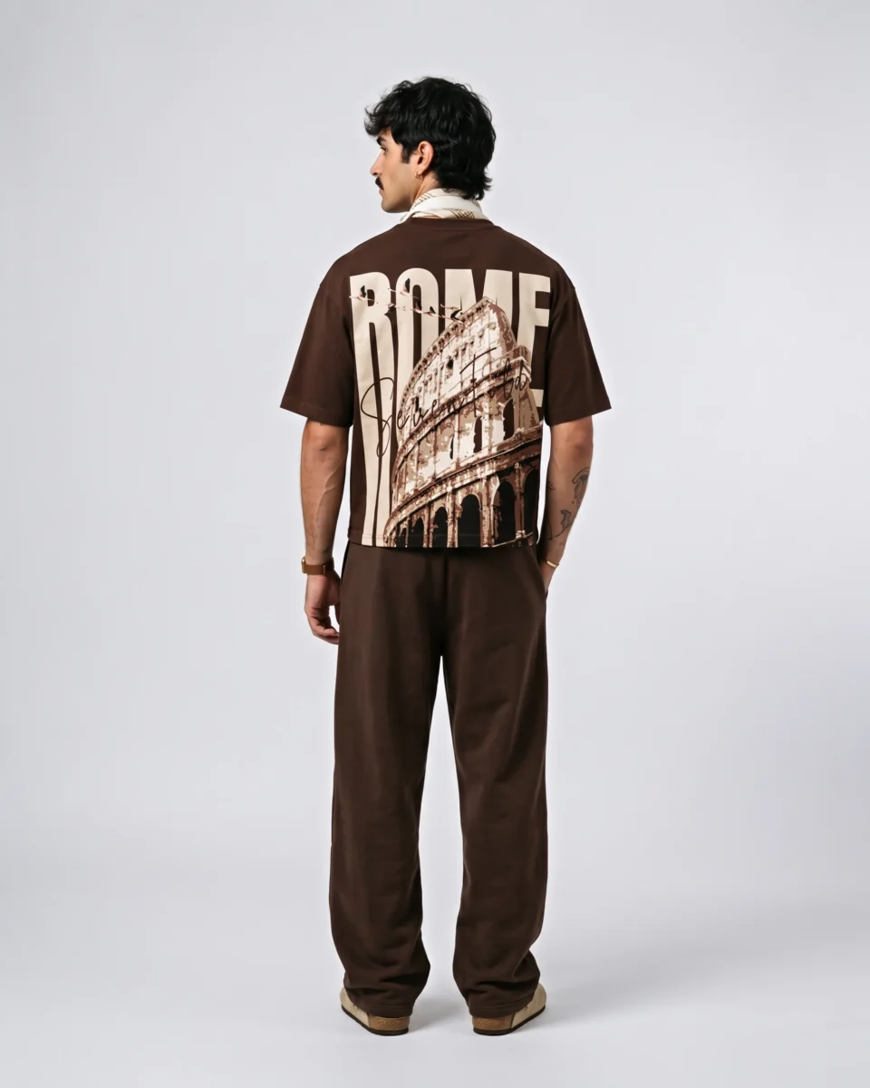 Rome Graphic Oversized T-Shirt in Brown | SEVENFOLD