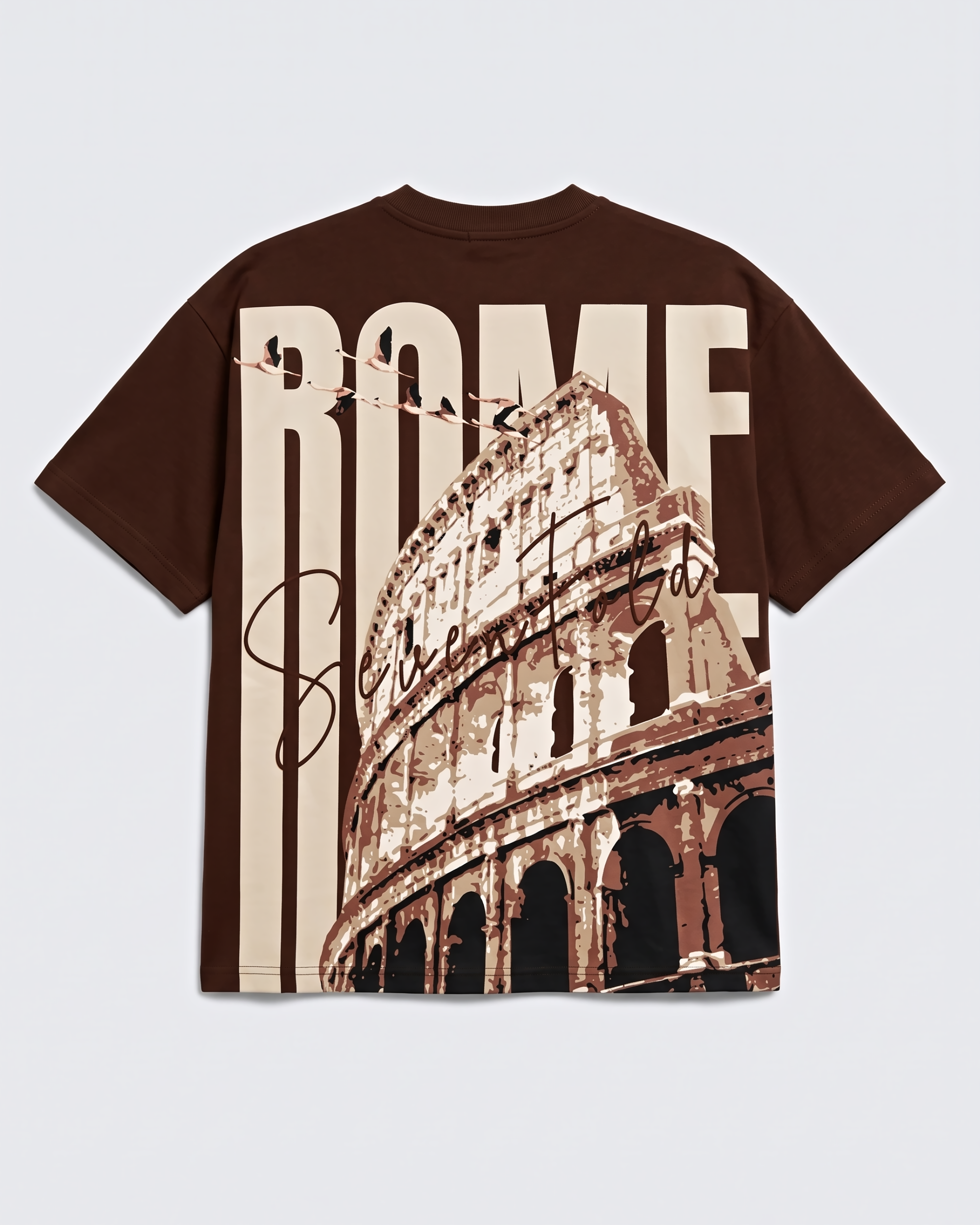 Rome architectural back print on brown oversized T-shirt SEVENFOLD