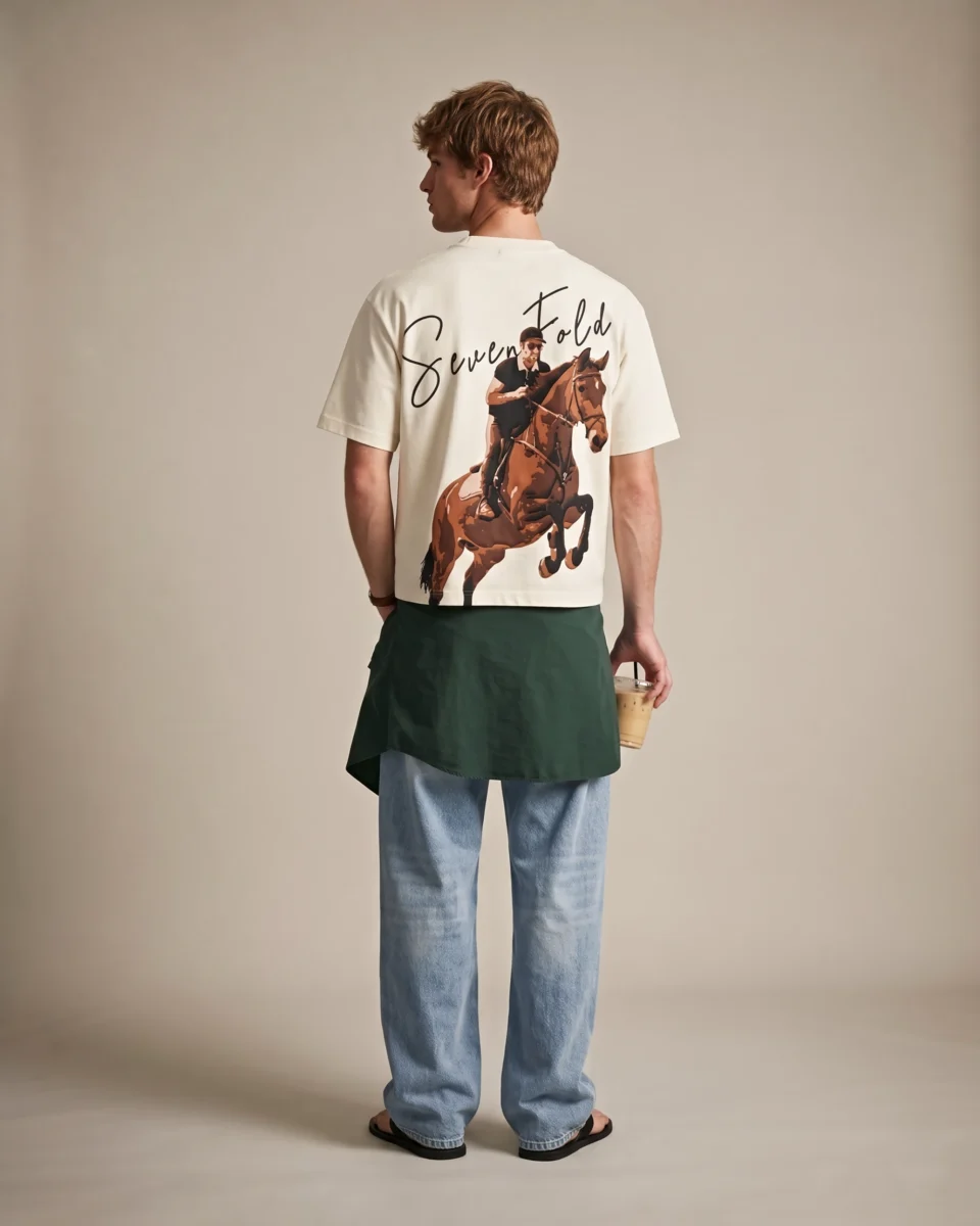 Equestrian Graphic Oversized T-Shirt in Ivory | SEVENFOLD