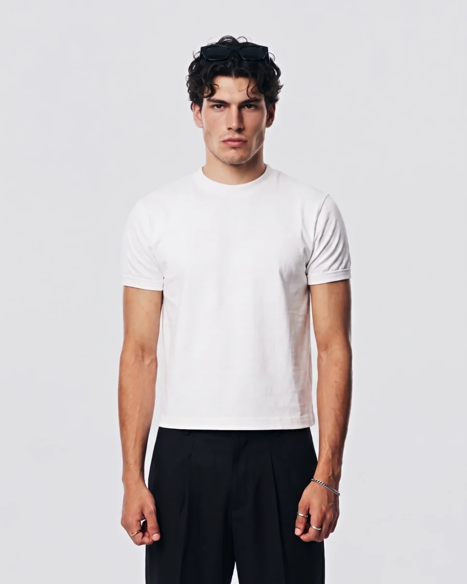 Men’s White Muscle Fit Boxy Cropped T-Shirt – SEVENFOLD