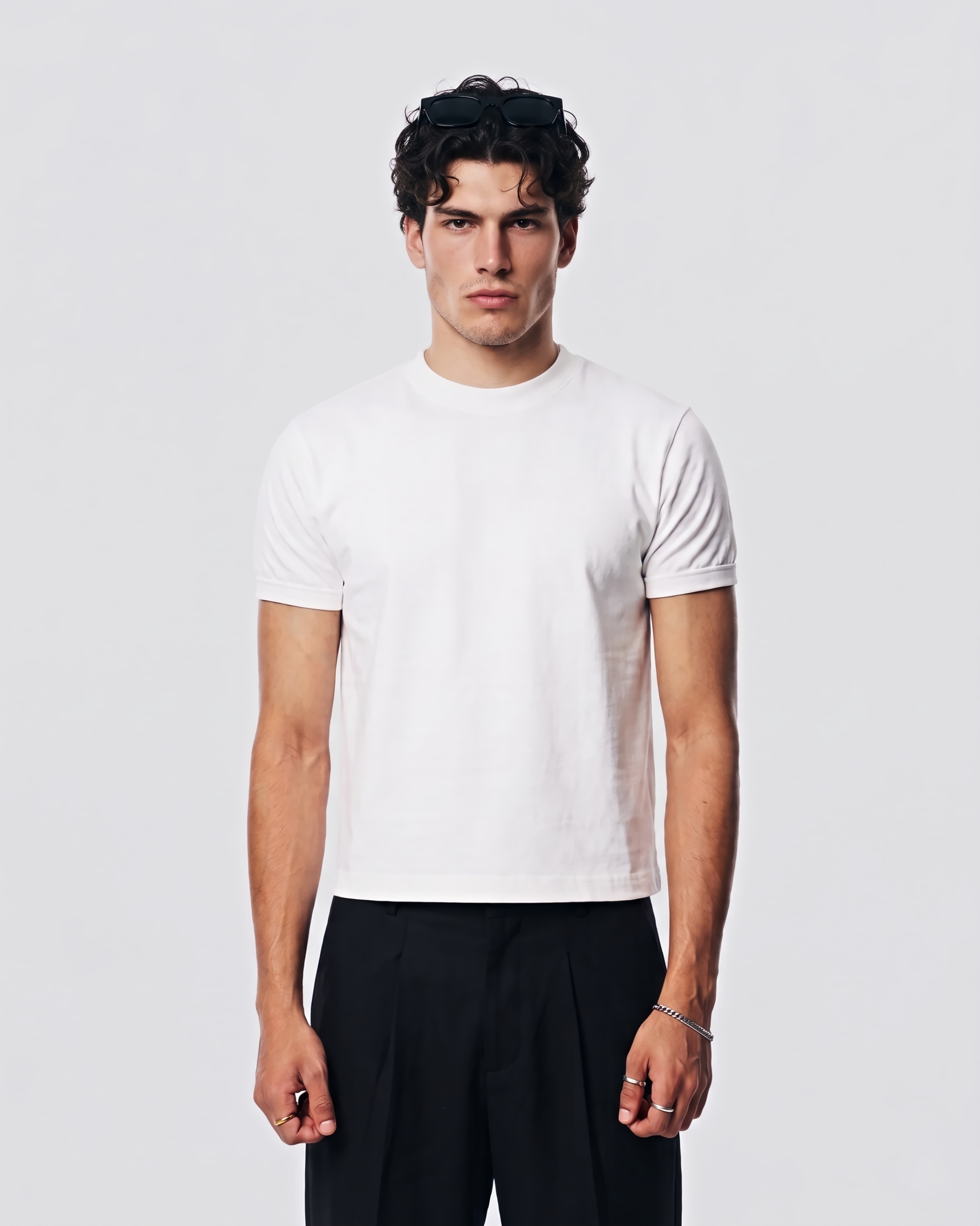 muscle fit boxy oversized cropped t-shirt for men in white